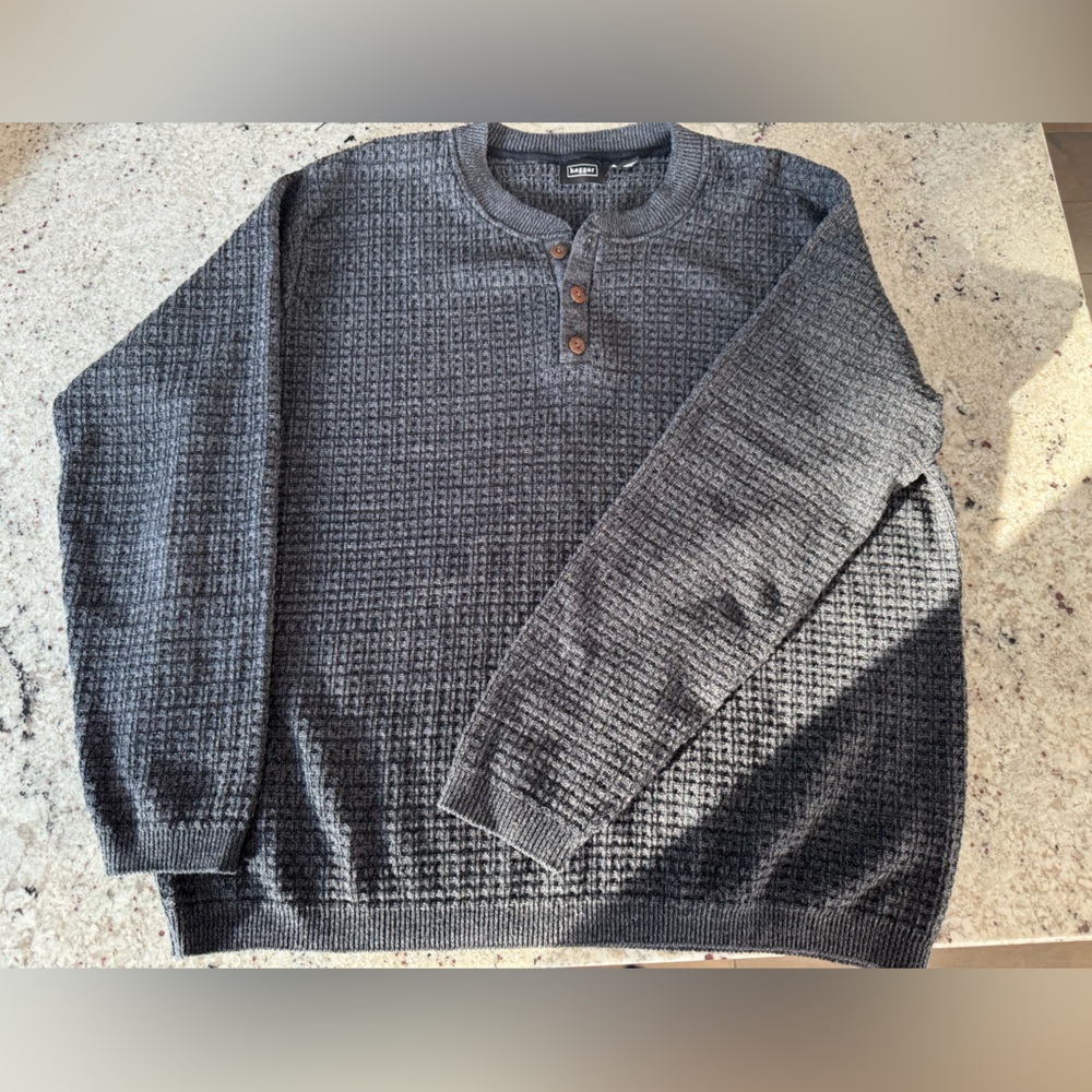 Men's Haggar Grey Knit Henley Sweater